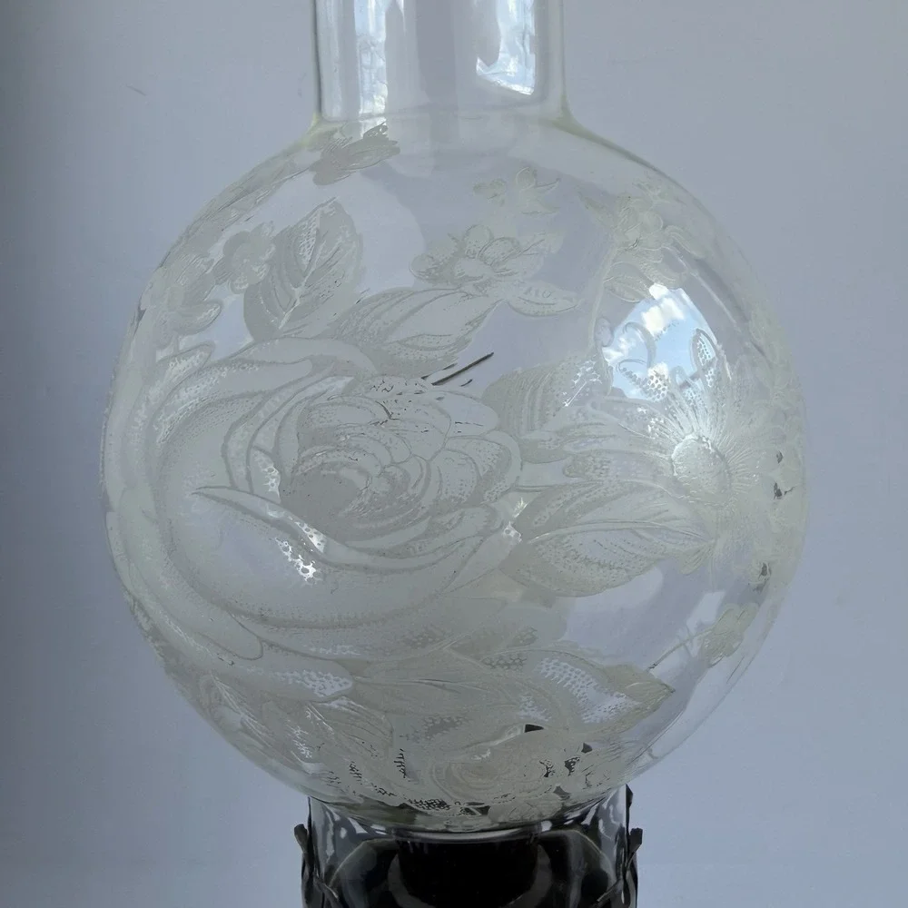 Victorian VTG Glass Hurricane Lamps (2) Floral Globe Cottagecore Praire